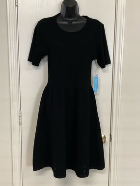 Draper James Black Short-Sleeve Fit-and-Flare Midi Dress